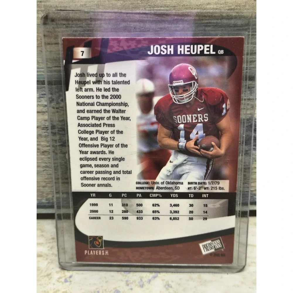 Signed 2001 Press Pass Josh‎ Heupel Players Inc. Oklahoma Sooners